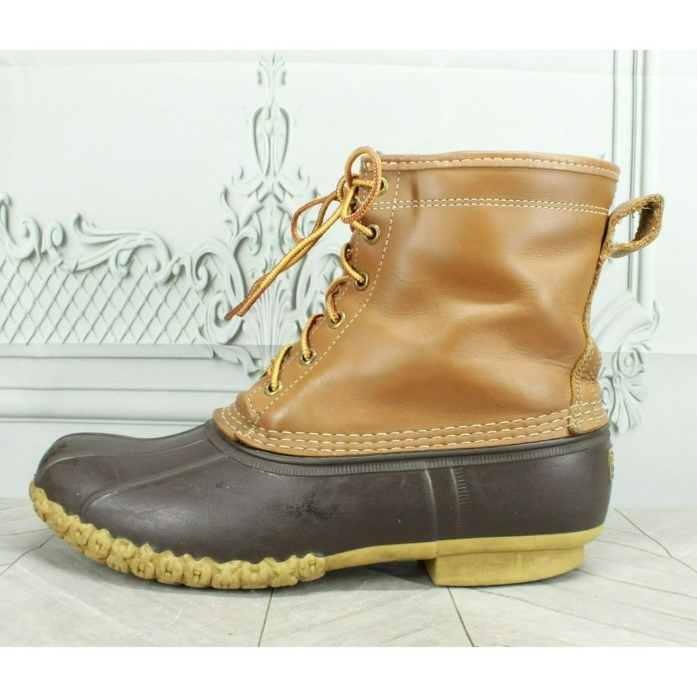 LL Bean Brown Leather Insulated Waterproof Ankle Duck Boots Size 10 M - Picture 1 of 10